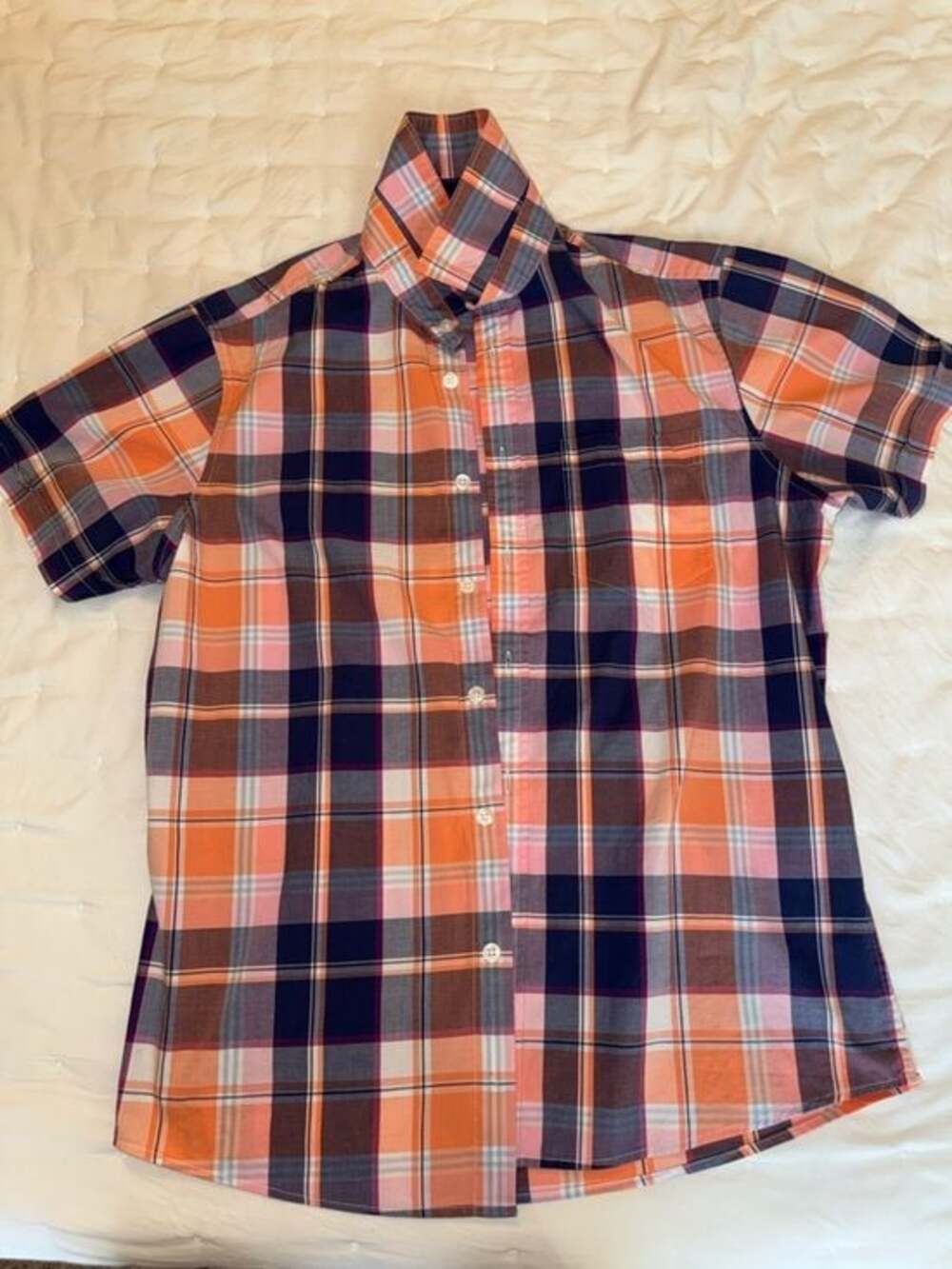 Apt. 9 Orange, Navy & Pink Plaid Short-Sleeve Button-Up Shirt